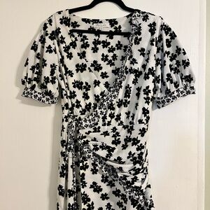 Chic Asymmetrical Dress with Black Floral Design